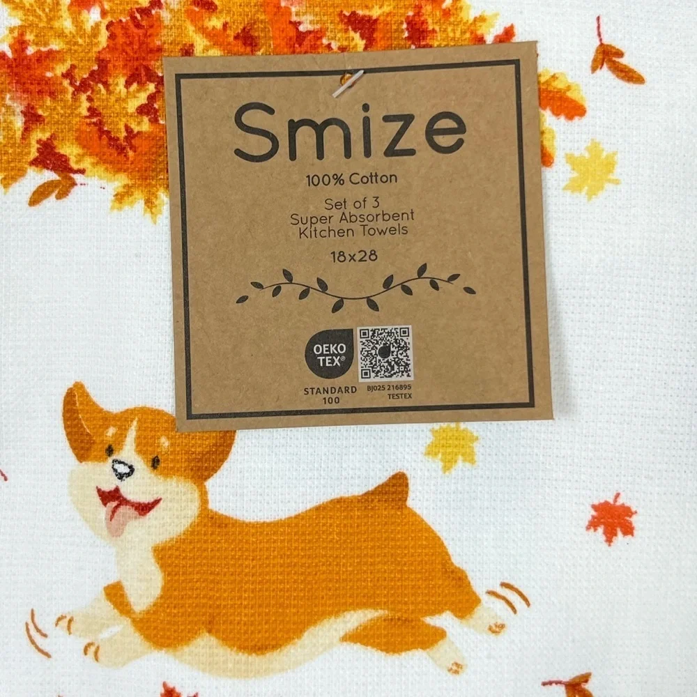 Smize - 4/$98 - ‘Autumn Corgi’ dish towels (3). NWT.